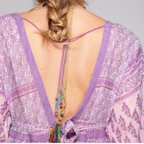 Geraldine Blue Midi Dress 100% Cotton Flutter Bell Sleeve Handmade Gypsy Dress M - Picture 6 of 9